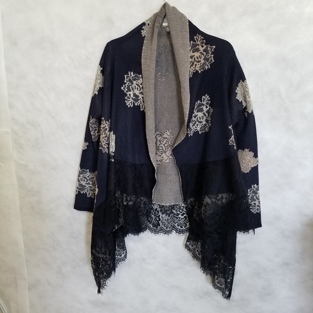 NWT Sweater / Poncho / Shawl Navy Lace Floral